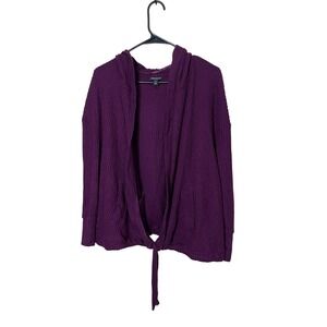 Torrid Tie Front Hoodie Cardigan Open Front Waffle Knit‎ Purple Plus Size 1